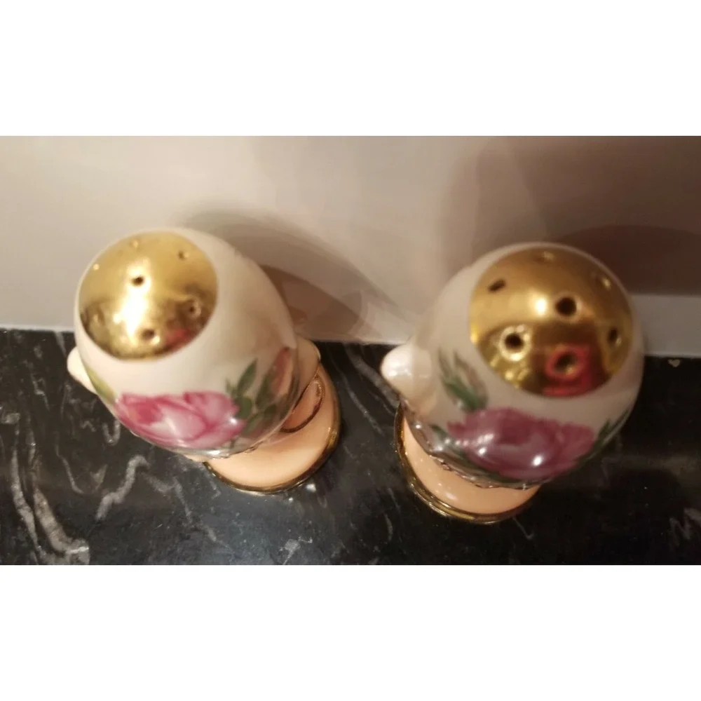 Vintage German Hand Painted Floral Salt and Pepper Shakers 4.25